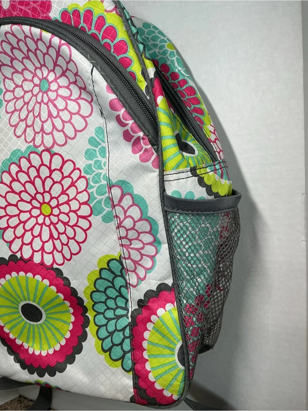 Thirty One Hostess Exclusive Backpack Bubble Bloom Floral Pink White & Teal EUC